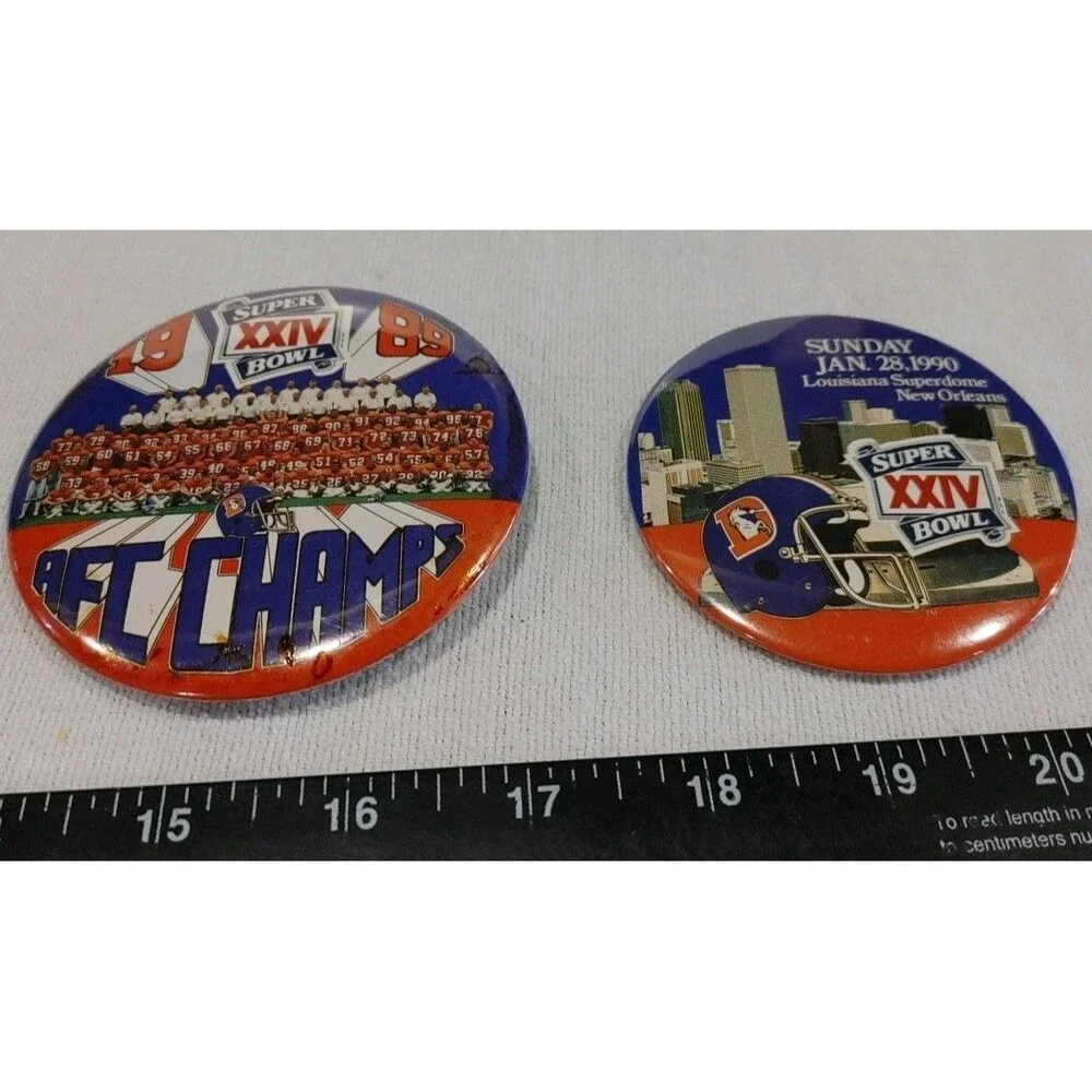 Denver Broncos 1989-90 AFC Champions Super Bowl XXIV 2 Button Pin Lot NFL